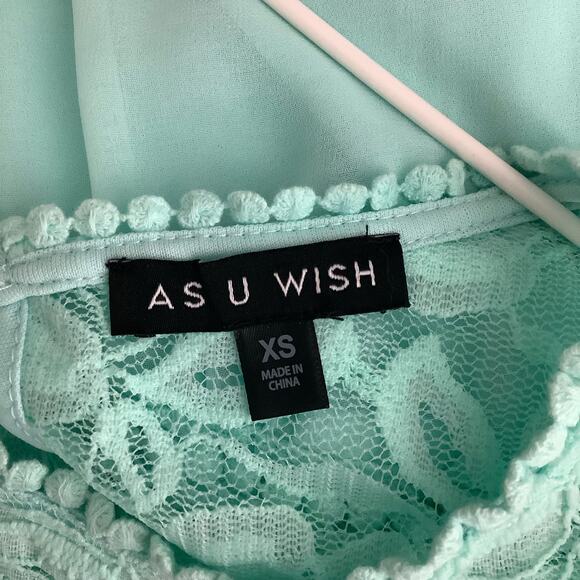 As U Wish Mint Green A Line Dress Sheer Lace Panel Lined XS - Picture 7 of 8